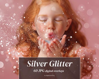 60 Silver Glitter Overlays Blowing Glitter Photoshop Overlays Bokeh Effect Glitter Bokeh Dust Blowing Silver Bokeh Glitter Photo Overlay JPG