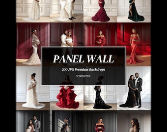 200 Elegant Panel Wall Digital Backdrops, Maternity & Portrait Studio Backgrounds, Fine Art Photoshop Textures JPG