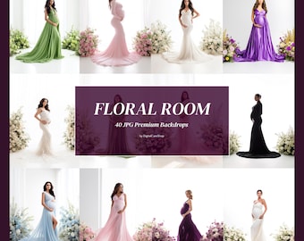 40 White Floral Room Set Digital Backdrops Backlight Maternity Backgrounds Backlit Studio Backdrop White Flower Backdrops for Photoshop JPG