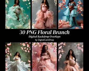 35 PNG Floral Branch Backdrop Overlays Maternity Backdrop Overlays Blurred Branch Overlay for Photoshop Composite Fine Art Textures Floral