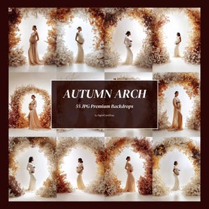 55 Autumn Arch Digital Backdrops, White Floral Fall Backgrounds, Maternity Photography Backdrops, Studio Arch Overlays, JPG