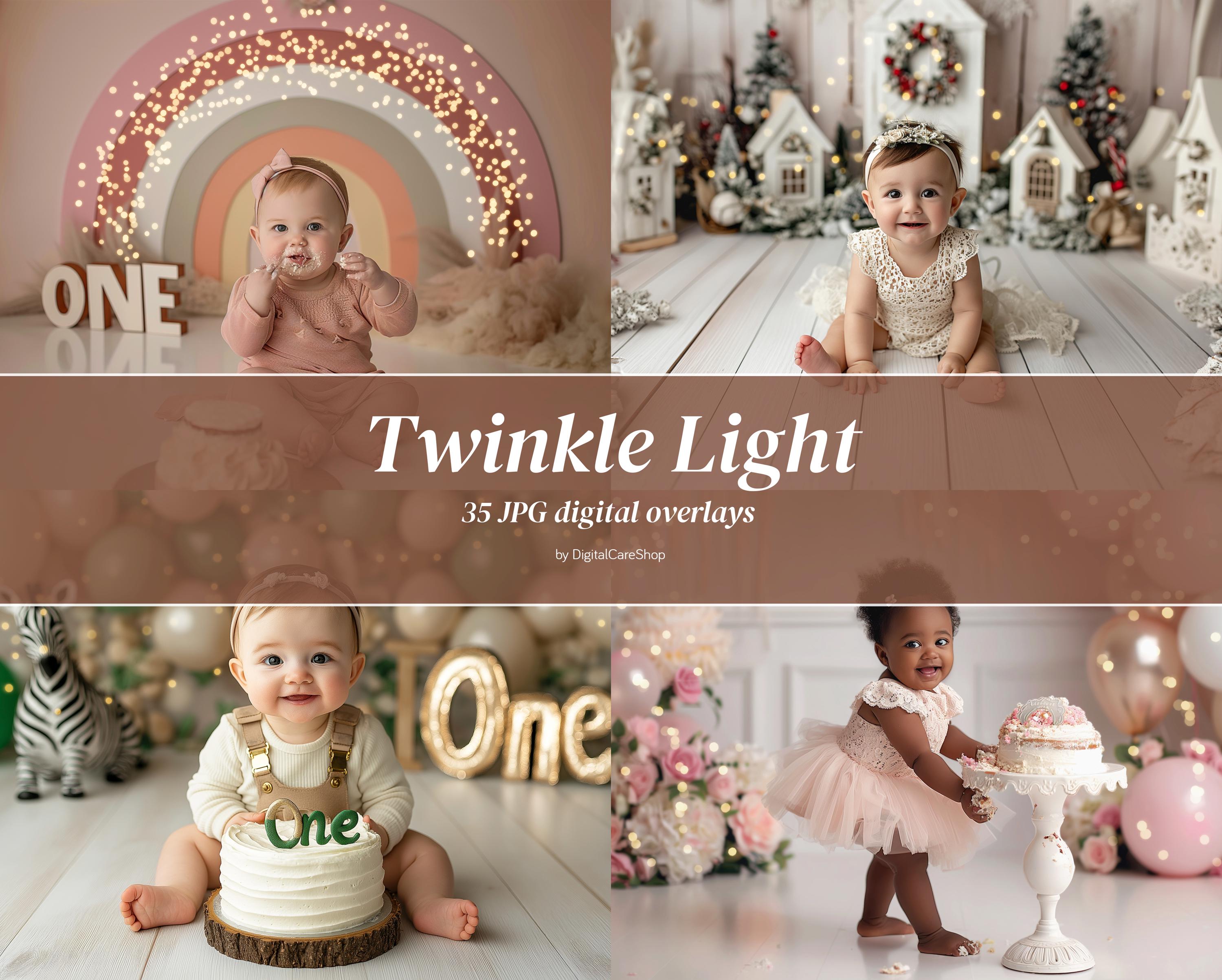 35 Twinkle Light Cake Smash Light Overlays Fairy Light Overlay for Photoshop Newborn Twinkle Light Overlay Christmas Light Overlays JPG