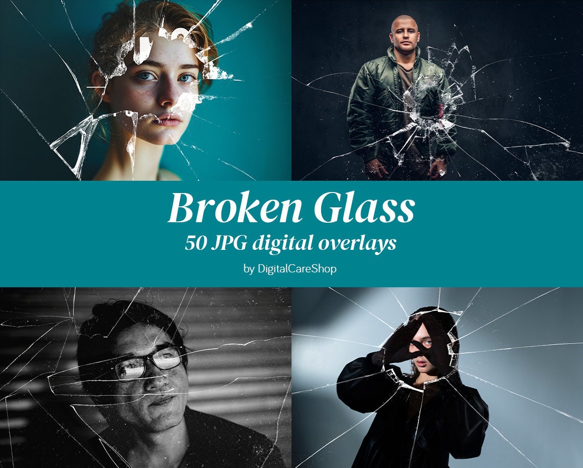50 BROKEN GLASS Digital Overlays Photoshop Glass Texture Overlay Realistic Mirror Photoshop Glass Cracked Texture Background Overlays JPG