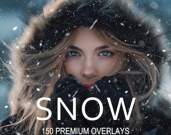 150 Realistic Snow Overlays Falling Snow Snowflake Bokeh Winter Christmas Holiday Backdrops PNG for Photoshop Canva Winter Photography PNG