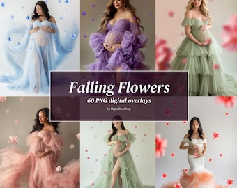 Falling Flowers Photo Overlays: Maternity & Portrait Backdrops (PNG)