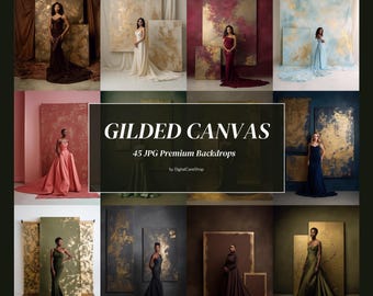 45 Gilded Canvas Digital Backdrops, Maternity Studio Backgrounds, Fine Art Photography JPG