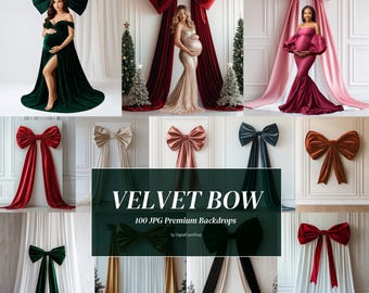 100 Big Velvet Bow Christmas Digital Backdrops Maternity Backgrounds Overlays Christmas Ribbon Studio Backgrounds Fine Art Textures JPG