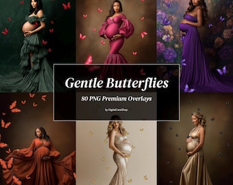 80 Butterfly Digital Overlays Maternity Photo Overlay Butterflies Transparent Wings Clipart Photoshop Procreate Baby Shower Digital Download