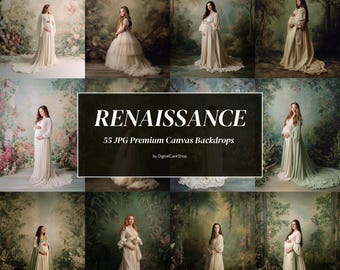 55 Renaissance Canvas Backdrops, Green Landscape Maternity Backgrounds, Fine Art Overlay JPG