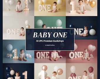 50 Baby One Year Set Digital Backdrops, First Birthday Photo Backgrounds, Cake Smash Scenes, 1st Birthday Studio Photography, JPG