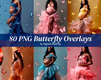 80 PNG Butterfly Overlay Maternity Digital Backdrop Flying Butterflies PNG Transparent Files Realistic Butterfly Overlays Spring Photoshop