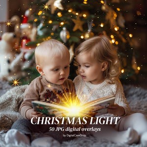 50 Christmas Light Overlays Fairy Shine Overlay for Photoshop New Year Overlays Xmas Glowing Stars Gold Stars Overlays Digital Sparkles JPG
