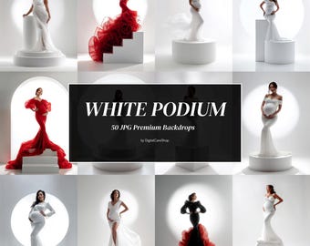 50 Backlight Podium Set Digital Backdrops Backlit White Podium Maternity Backdrop for Photoshop Composite White Fine Art Podium JPG