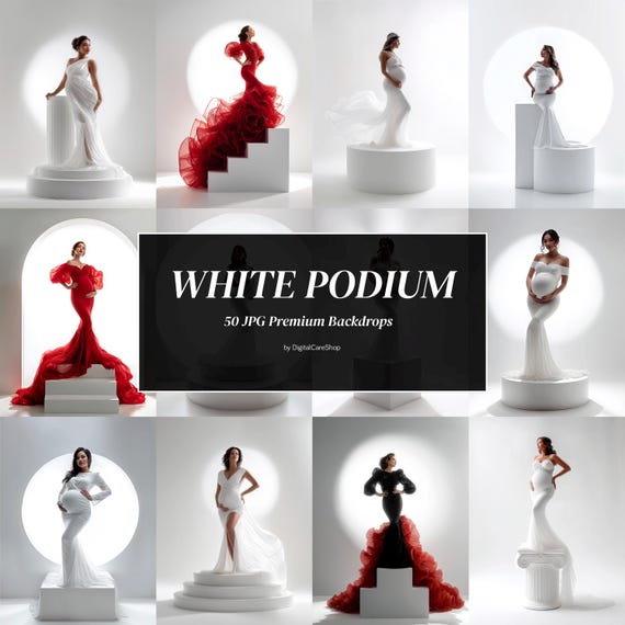 50 Backlight Podium Set Digital Backdrops Backlit White Podium Maternity Backdrop for Photoshop Composite White Fine Art Podium JPG