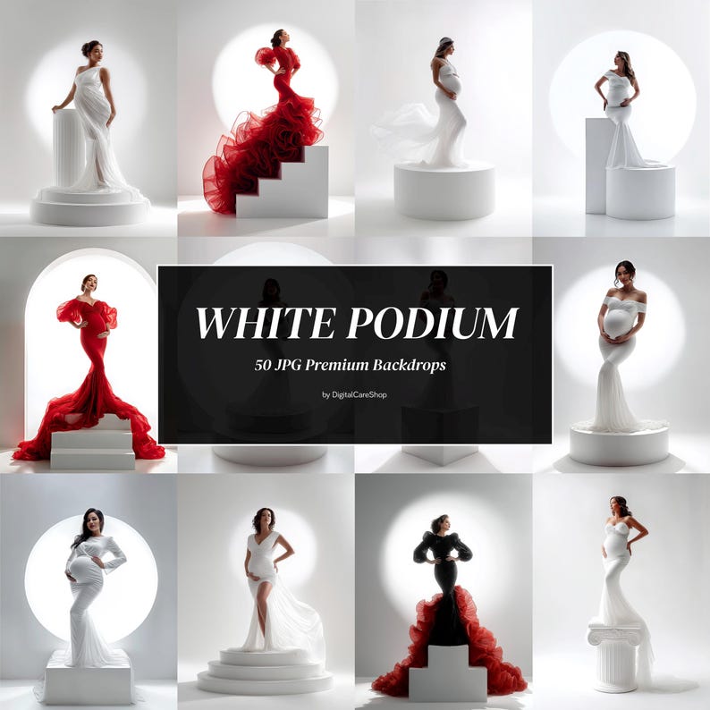 50 Backlight Podium Set Digital Backdrops Backlit White Podium Maternity Backdrop for Photoshop Composite White Fine Art Podium JPG image 1