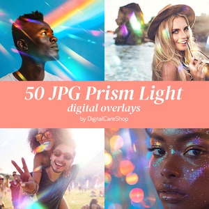 50 Prism Light Photoshop Overlays Colorful Light Leaks Bokhe Crystal Light Overlays Lens Flare Rainbow Light Textures Summer Overlay JPG