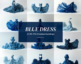 25 Blue Dress Overlays Flowing Maternity Skirt High Fashion Dress Art Digital Backdrops Maternity Backdrop for Photoshop Composite