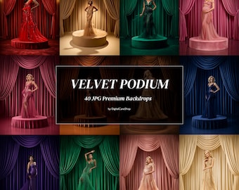 40 Velvet Podium Digital Backgrounds for Maternity Photography, Luxury Studio Backdrops, Fine Art Photoshop JPG