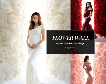 50 Backlit Flower Wall Set Backdrops Backlight Maternity Digital Background Valentine Day Backdrop Red Pink Roses Wall Romantic Overlay JPG