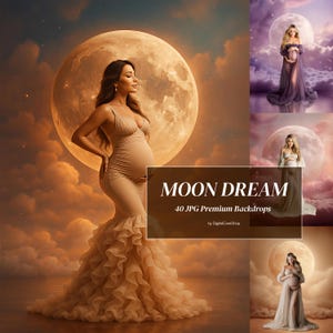 40 Golden Moon Digital Backdrops Colorful Maternity Backgrounds Premium Sky Backdrop Fantasy Moonlight Overlays for Photography Portrait JPG
