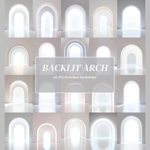 60 Backlit White Arch Digital Backdrops, Backlight Maternity Background, Fine Art Studio Glow Set JPG