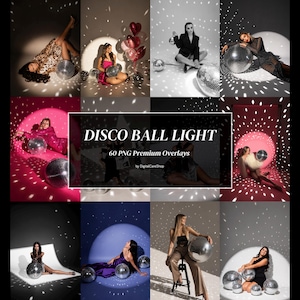 60 discokula-ljusöverlägg, spegelkulsreflektioner, vita festljuseffekter, nattklubbsfotografering, Photoshop JPG