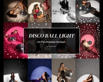 60 Disco Ball Light Overlays, Mirror Ball Reflections, White Party Lighting Effects, Nightclub Photography, Photoshop JPG
