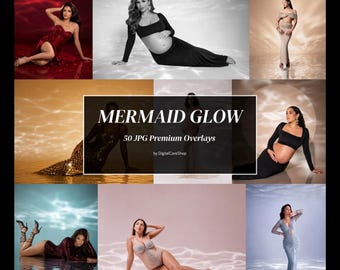50 Mermaid Glow Overlays, Mylar Reflection, Maternity Foil Light Effects, Photoshop Glow Strips, Fine Art JPG