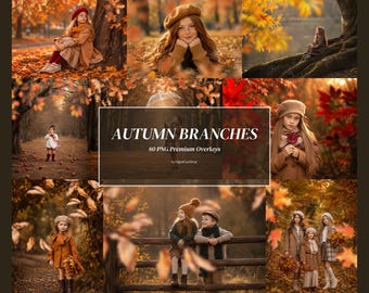 80 Autumn Branches PNG, Fall Leaf Overlays, Autumn Photoshop Overlays, Maternity Backdrops