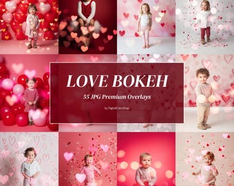 55 Bokeh Hearts Digital Overlays Maternity Valentine Bokeh Ligth Composite Photography Backdrops Red Love Heart Pink Hearts Overlays JPG