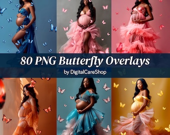 80 PNG Butterfly Overlay Maternity Digital Backdrop Flying Butterflies PNG Transparent Files Realistic Butterfly Overlays Spring Photoshop