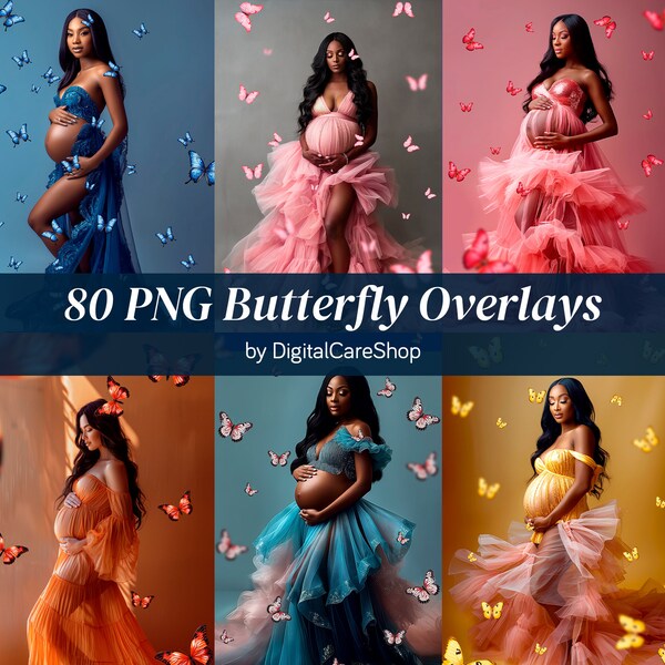 80 PNG Butterfly Overlay Maternity Digital Backdrop Flying Butterflies PNG Transparent Files Realistic Butterfly Overlays Spring Photoshop