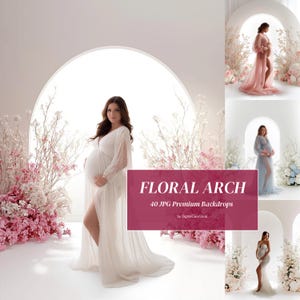 40 White Floral Arches Set Digital Backdrops Backlight Maternity Backgrounds Backlit Arch Backdrop White Arch Studio Backdrops for Photoshop