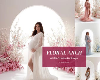 40 White Floral Arches Set Digital Backdrops Backlight Maternity Backgrounds Backlit Arch Backdrop White Arch Studio Backdrops for Photoshop
