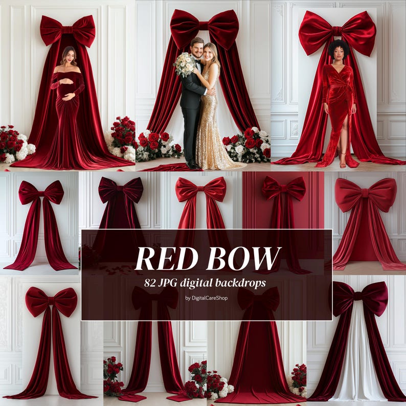 Giant Red Bow Backdrop: Valentine's Day Wedding Photography (digital ...