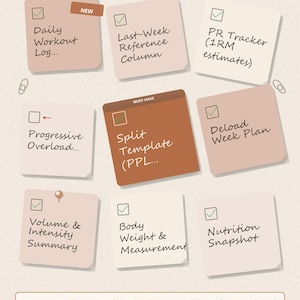 Gym Workout Split Tracker — Weekly Lift Log with Progressive Overload Sets & Reps (Editable PDF)