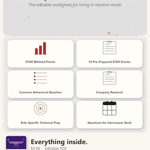 Interview Prep Worksheet — STAR Method Answers, Company Research & Question Bank (Editable PDF)