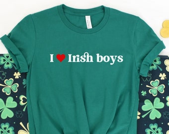 I Love Irish Boys Shirt, Cute St Patricks Day Shirt, Funny St Paddys Day T-Shirt, Green Heart Shirt, Womens Ireland Shirt, Funny Irish Shirt