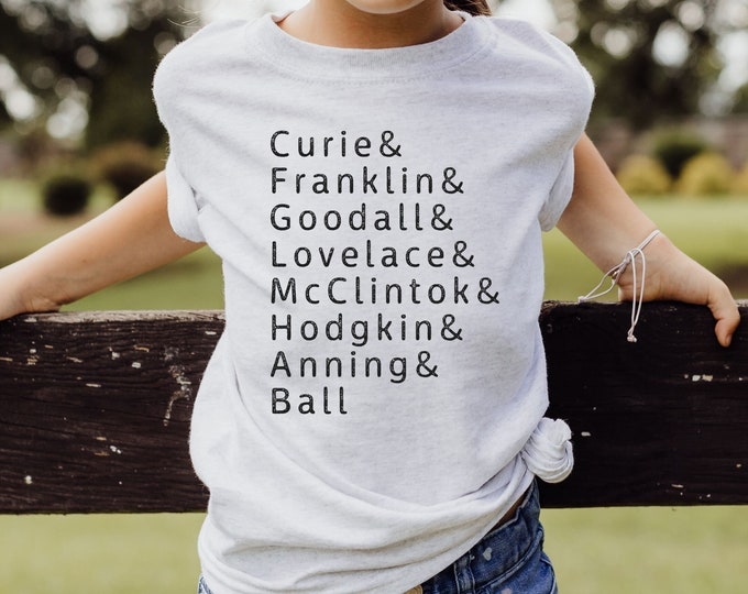 Famous Women in Science Kids TShirt, Girls and Boys Youth Science Shirt, Kid's Science Shirt, Female Scientists in History Children's Sizes