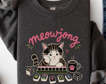 Mahjong Cat Sweatshirt, Funny Cat Mahjong Sweatshirt, Game Night Sweater, Mahjong Player Gift, Cat Lover Hoodie