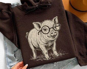 Funny Pig with Glasses Shirt, Witty Farm Animal Tee, Show Mom Sweatshirt, Cute Pig Hoodie for Women, Farm Animal Gift Idea