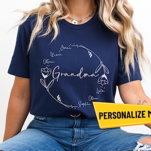 Camiseta personalizada para abuela con nombres de nietos, camiseta personalizada para Nana, regalo personalizado para Mimi, camiseta para Gigi con nietos, regalo familiar para abuela