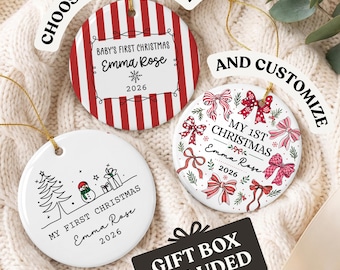 Personalized Baby's First Christmas Ornament, Custom Baby Name Porcelain Ornament, Newborn Christmas Ornament, Baby Boy Girl Gift