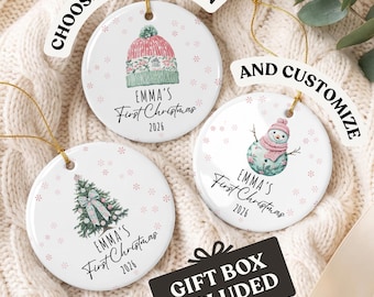 Personalized Baby's First Christmas Ornament, Custom Baby Name Porcelain Ornament, Newborn Christmas Ornament, Baby Boy Girl Gift