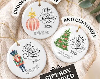 Personalized Baby's First Christmas Ornament, Custom Baby Name Porcelain Ornament, Newborn Christmas Ornament, Baby Boy Girl Gift