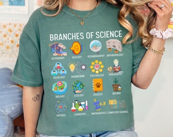 Comfort Colors Branches of Science Shirt, Funny Science Teacher Tshirt, Gift for Science Lover, Nerd Tee, Biology Chemistry Physics Shirt