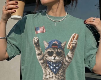Patriotic Cat Shirt, Cat Lover Gift, 4th Of July Shirt, America Tee, Independence Day Graphic, Comfort Colors Shirt