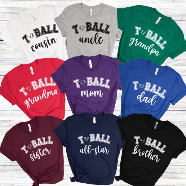 Custom Tee Ball Group Shirts, T-Ball Mom Shirt, TBall Family Game Day Support, T-Ball Grandma Mimi Nana Shirts, Youth Baseball Fan Shirts