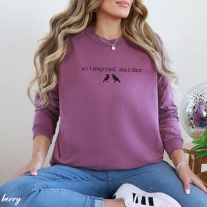 Funny Attempted Murder Crow Shirt, Dark Humor Bird Pun Tee, Sarcastic Halloween Shirt, Gift for Birder, Comfort Colors Long Sleeve Tshirt image 9