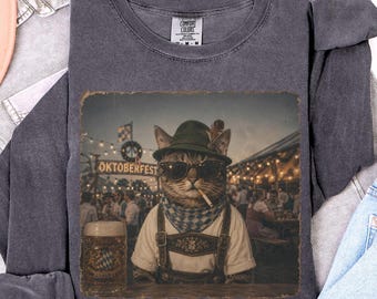 Funny Oktoberfest Cat Long Sleeve Shirt, Beer Festival Graphic Tee, Cat Lover Gift, Beer Lover Shirt, Prost Oktoberfest Tee, Bavarian Party